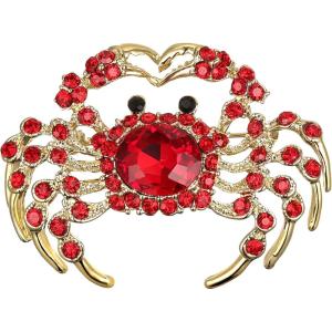 imageBriLove Crab Brooch Pin for Women Fashion Sparking Rhinestone Animal BroochesRuby Color GoldTone