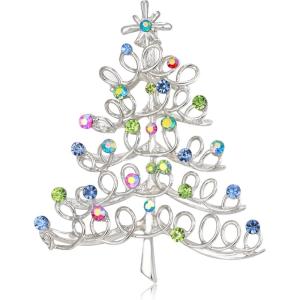 imageBriLove Merry Christmas Tree Brooch Pin Xmas Star Rhinestone Decorative Gift for Women Multicolor SilverTone