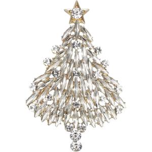 imageBriLove Merry Christmas Tree Brooch Xmas Star Rhinestone Marquise Decorative Gift for WomenClear GoldTone