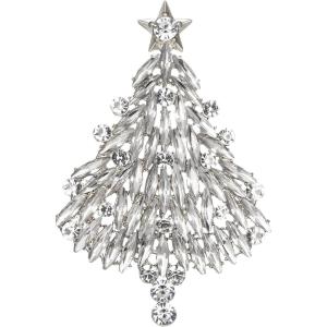 imageBriLove Merry Christmas Tree Brooch Xmas Star Rhinestone Marquise Decorative Gift for WomenClear SilverTone