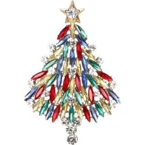 imageBriLove Merry Christmas Tree Brooch Xmas Star Rhinestone Marquise Decorative Gift for WomenMulticolor GoldTone