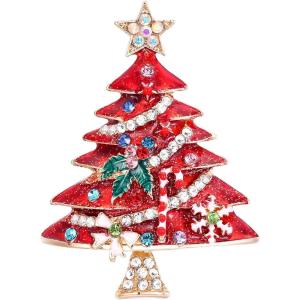 imageBriLove Merry Christmas Tree Brooch Xmas Star Snowflake Leaf Rhinestone Marquise Decorative Gift for Women Party Prom AccessoriesRuby Color