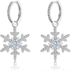 imageBriLove Snowflake Earrings Cubic Zirconia Huggie Hoop Detachable Dangle Earring Jewelry Gift for Women