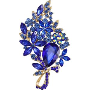 imageBriLove Stunning Elegant Crystal Rhinestone Teardrop Marquise Bouquet Brooch Pin for WomenBlue GoldTone