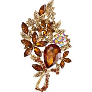 imageBriLove Stunning Elegant Crystal Rhinestone Teardrop Marquise Bouquet Brooch Pin for WomenChampagne GoldTone