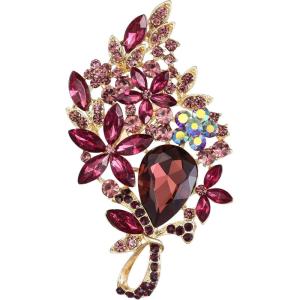 imageBriLove Stunning Elegant Crystal Rhinestone Teardrop Marquise Bouquet Brooch Pin for WomenDeep Amethyst Color GoldTone