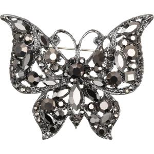 imageBriLove Vintage Butterfly Brooch Pin for Women Fashion Marquise Crystals Rhinestones BroochesBlack BlackTone