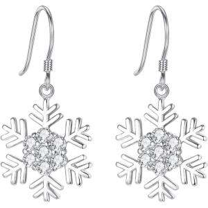 imageBriLove Winter Snowflake Earrings for Women CZ Elegant Hook Dangle Jewelry Clear SilverTone