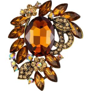 imageBriLove Women s Elegant Stunning Crystal Rhinestone Marquise Leaf Oval Bouquet Brooch Pin for Party PromBrown AntiqueGoldtone