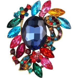imageBriLove Women s Elegant Stunning Crystal Rhinestone Marquise Leaf Oval Bouquet Brooch Pin for Party PromMulticolor AntiqueGoldtone