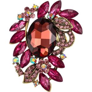 imageBriLove Women s Elegant Stunning Crystal Rhinestone Marquise Leaf Oval Bouquet Brooch Pin for Party PromPurple AntiqueGoldtone