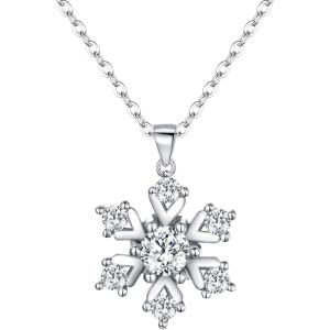 imageBriLove Womens 925 Sterling Silver Cubic Zirconia Snowflake Pendant Necklace Clear