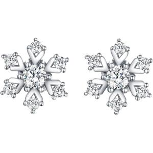 imageBriLove Womens 925 Sterling Silver Cubic Zirconia Snowflake Stud Earrings Clear