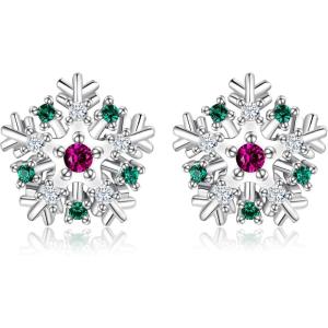 imageBriLove Womens 925 Sterling Silver Snowflake CZ Stud Earrings Winter Flower Jewelry Gift