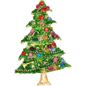 imageBriLove Womens Christmas Tree Rhinestone Beaded Star Trumpet Five Layers Brooch Pin for Party Multicolor GoldToned