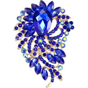 imageBriLove Womens Crystal Rhinestone Teardrop Marquise Cluster Flower Statement Brooches Pins for Wedding Party PromBlue GoldTone