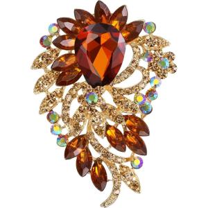 imageBriLove Womens Crystal Rhinestone Teardrop Marquise Cluster Flower Statement Brooches Pins for Wedding Party PromChampagne GoldTone