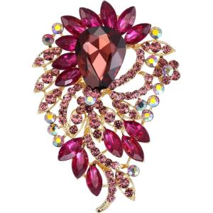 imageBriLove Womens Crystal Rhinestone Teardrop Marquise Cluster Flower Statement Brooches Pins for Wedding Party PromDeep Amethyst Color GoldTone