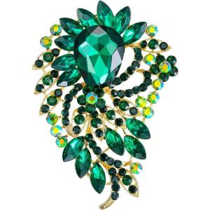 imageBriLove Womens Crystal Rhinestone Teardrop Marquise Cluster Flower Statement Brooches Pins for Wedding Party PromEmerald Color GoldTone