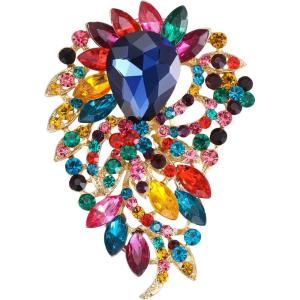 imageBriLove Womens Crystal Rhinestone Teardrop Marquise Cluster Flower Statement Brooches Pins for Wedding Party PromMulticolor GoldTone