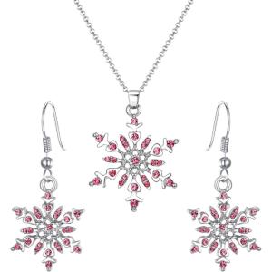 imageBriLove Womens Crystal Winter Daily Party Elegant Snowflake Pendant Necklace Hook Dangle Earrings Set for Gift02Garnet Color SilverTone