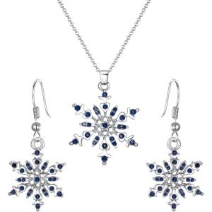 imageBriLove Womens Crystal Winter Daily Party Elegant Snowflake Pendant Necklace Hook Dangle Earrings Set for Gift04Navy Blue SilverTone