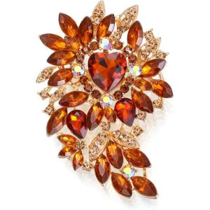imageBriLove Womens Stunning Crystal Rhinestone Marquise Cluster Heart Shaped Leaf Brooch Pin for Wedding Party PromChampagne GoldTone