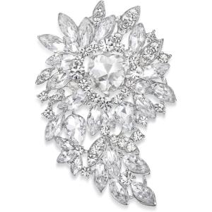 imageBriLove Womens Stunning Crystal Rhinestone Marquise Cluster Heart Shaped Leaf Brooch Pin for Wedding Party PromClear SilverTone