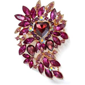 imageBriLove Womens Stunning Crystal Rhinestone Marquise Cluster Heart Shaped Leaf Brooch Pin for Wedding Party PromDeep Amethyst Color GoldTone