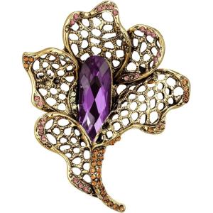 imageBriLove Womens Vintage Austrian Crystal Rhinestones Orchid Flower Brooch Pin for Party Prom