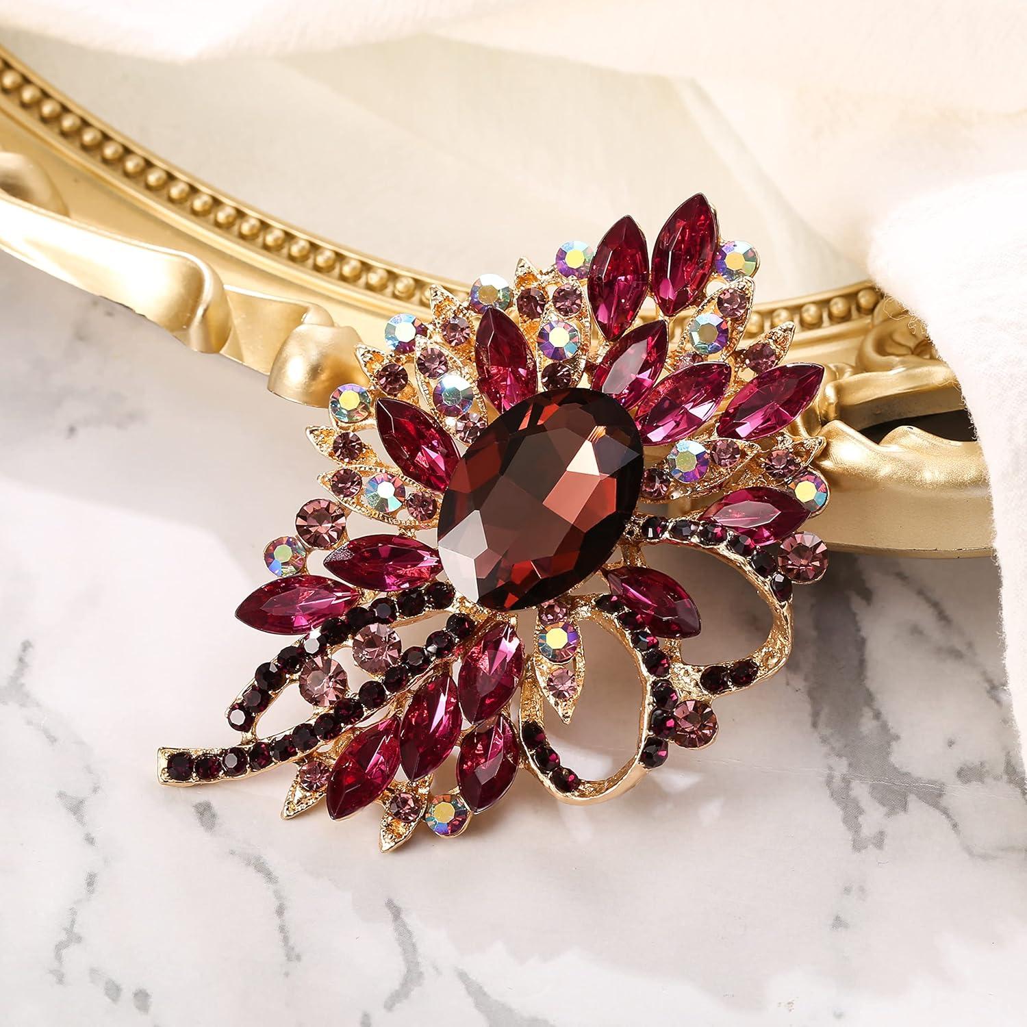 imageBriLove Womens Stunning Crystal Rhinestone Marquise Large Flower Bow Brooches Scarf Decoration Brooch Pin for Wedding PartyDeep Amethyst Color GoldTone