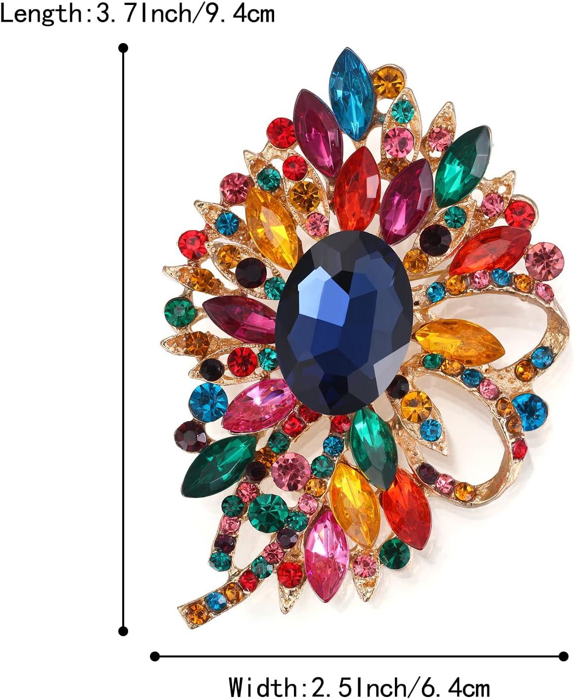 imageBriLove Womens Stunning Crystal Rhinestone Marquise Large Flower Bow Brooches Scarf Decoration Brooch Pin for Wedding PartyMulticolor GoldTone