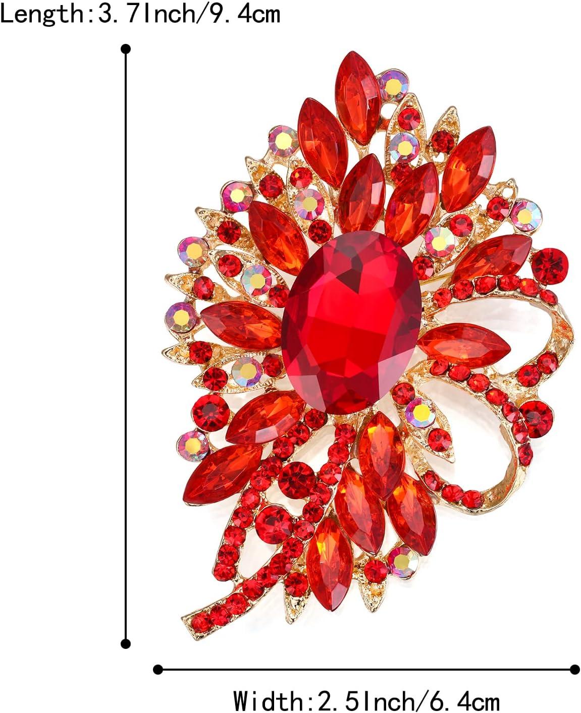 imageBriLove Womens Stunning Crystal Rhinestone Marquise Large Flower Bow Brooches Scarf Decoration Brooch Pin for Wedding PartyRuby Color GoldTone