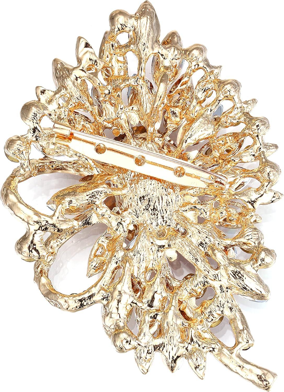 imageBriLove Womens Stunning Crystal Rhinestone Marquise Large Flower Bow Brooches Scarf Decoration Brooch Pin for Wedding PartyRuby Color GoldTone
