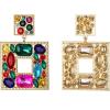 imageBriLove Art Deco Sparkly Rhinestone Geometric Emerald Cut Statement Dangle Earrings for Women Multicolor Goldtone