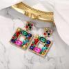 imageBriLove Art Deco Sparkly Rhinestone Geometric Emerald Cut Statement Dangle Earrings for Women Multicolor Goldtone