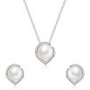 imageBriLove 925 Sterling Silver Freshwater Cultured Pearl Cubic Zirconia Heart Pendant Necklace Stud Earrings Jewelry Set for Women Mothers DayBirthdayValentines DayChristmasIvory Color SilverTone