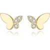 imageBriLove Dainty Simple 925 Sterling Silver Stud Earrings for WomenClassic HeartCelticButterfly Jewelry Gifts for Birthday Anniversary05CZ Butterfly