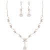 imageBriLove Wedding Jewelry Set for Women Cubic Zirconia Teardrop Marquise Flower Leaf Filigree Necklace EarringsClear RoseGoldTone