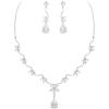 imageBriLove Wedding Jewelry Set for Women Cubic Zirconia Teardrop Marquise Flower Leaf Filigree Necklace EarringsClear SilverTone