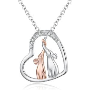 imageBriLove 925 Sterling Silver CZ Dainty Good Luck Mothers Day Elephant Heart Pendant Necklace Gift for WomenClear SilverTone
