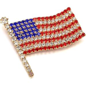 imageBriLove Austrian Crystals Waving American National Flag Brooch Pin for WomenGoldTone