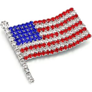 imageBriLove Austrian Crystals Waving American National Flag Brooch Pin for WomenSilverTone