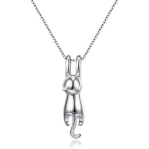 imageBriLove Dainty Cute 925 Sterling Silver Cat Pendant Necklaces Gift for Women Cat Lovers BirthdayAnniversaryChristmasClear SilverTone