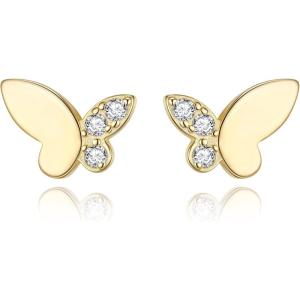 imageBriLove Dainty Simple 925 Sterling Silver Stud Earrings for WomenClassic HeartCelticButterfly Jewelry Gifts for Birthday Anniversary05CZ Butterfly