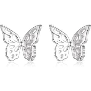 imageBriLove Dainty Simple 925 Sterling Silver Stud Earrings for WomenClassic HeartCelticButterfly Jewelry Gifts for Birthday Anniversary06Hollow Butterfly