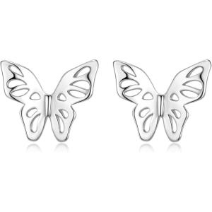 imageBriLove Dainty Simple 925 Sterling Silver Stud Earrings for WomenClassic HeartCelticButterfly Jewelry Gifts for Birthday Anniversary07Butterfly Clear