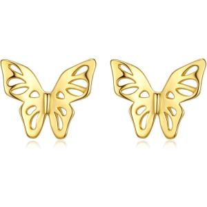 imageBriLove Dainty Simple 925 Sterling Silver Stud Earrings for WomenClassic HeartCelticButterfly Jewelry Gifts for Birthday Anniversary08Butterfly Gold