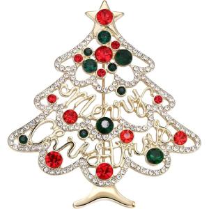 imageBriLove Merry Christmas Tree Brooch Xmas Star Hollow Rhinestone Pin Costume Gift for Women Grils Multicolor GoldTone