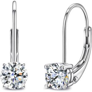imageBriLove Moissanite Earrings for Women925 Sterling Silver Created Diamond Jewelry Brilliant Round Cut Moissanites Leverback Drop EarringsClear SilverTone